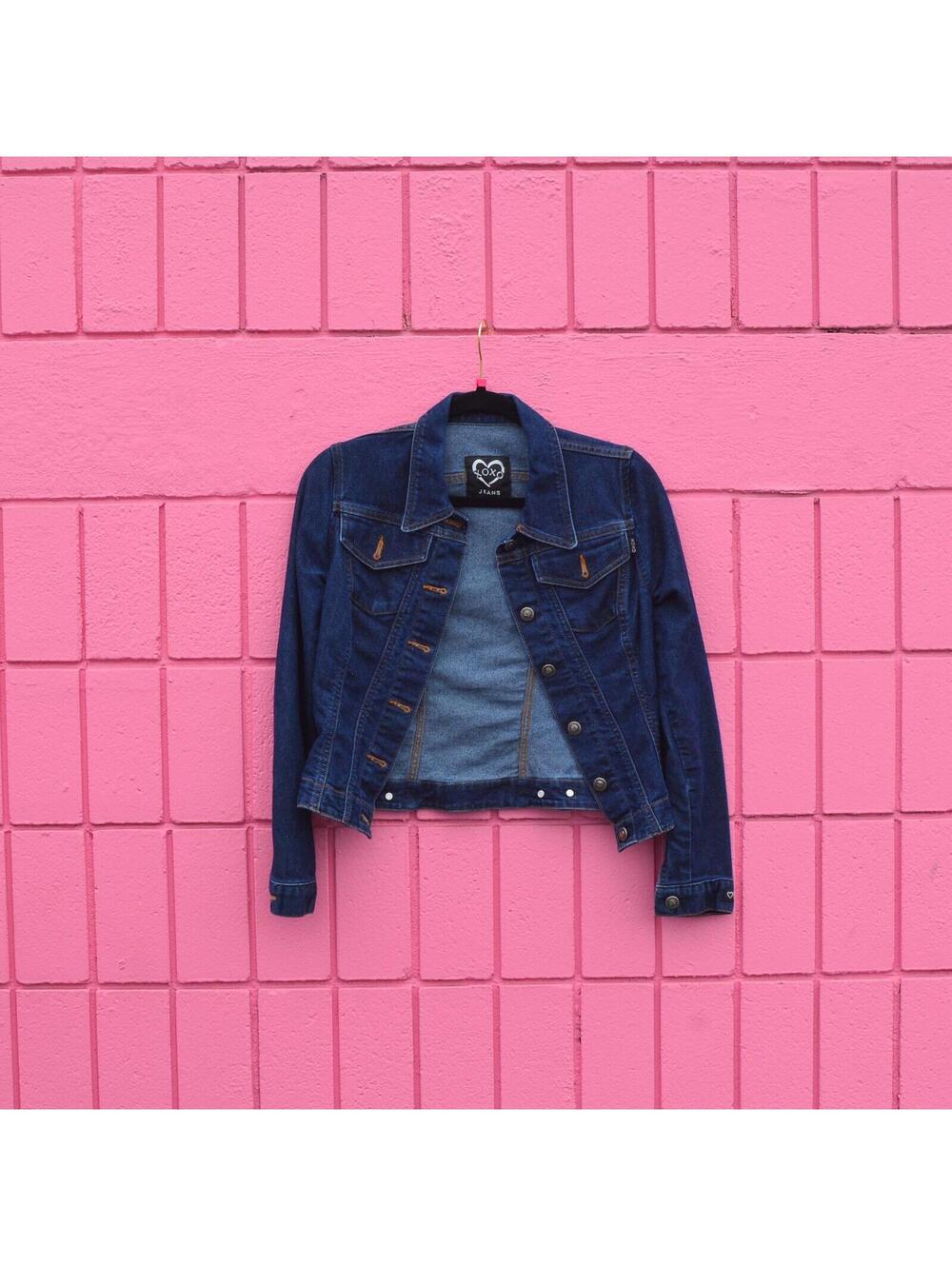 #110 S Vintage Y2K XOXO Dark Denim Wash Jean Jacket